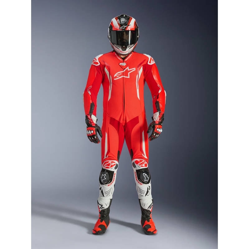 Alpinestars GP TECH V5 ādas motocikla kombinezons, fluorescējoši sarkans-sarkans-balts