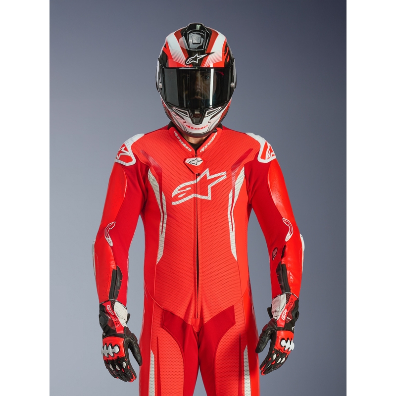 Alpinestars GP TECH V5 ādas motocikla kombinezons, fluorescējoši sarkans-sarkans-balts