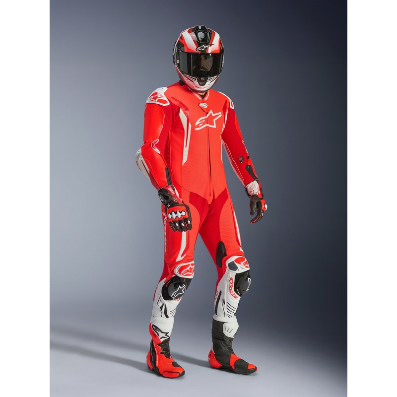 Alpinestars GP TECH V5 ādas motocikla kombinezons, fluorescējoši sarkans-sarkans-balts
