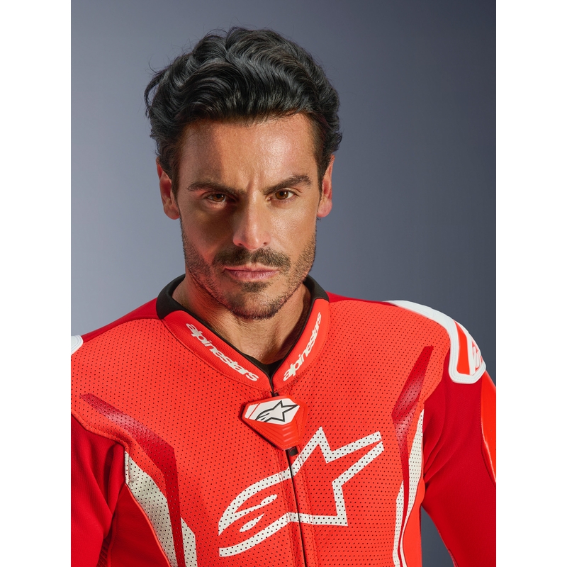 Alpinestars GP TECH V5 ādas motocikla kombinezons, fluorescējoši sarkans-sarkans-balts