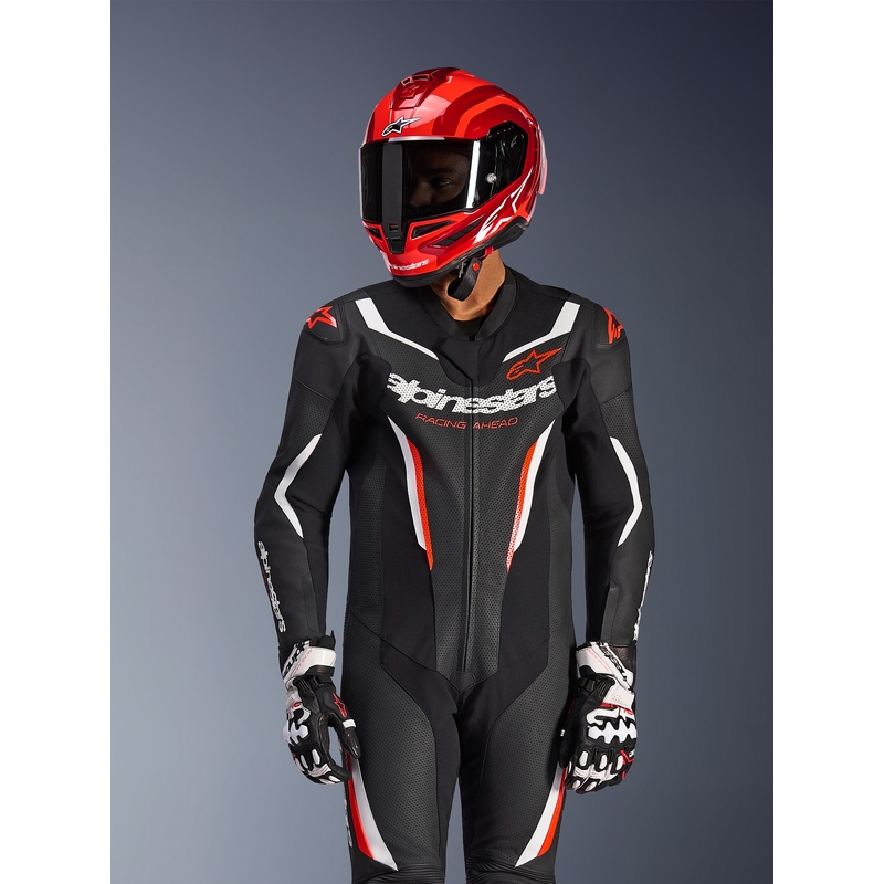 Alpinestars GP FORCE V2 viendaļīgs motocikla kombinezons melns-balts-fluorescējoši sarkans