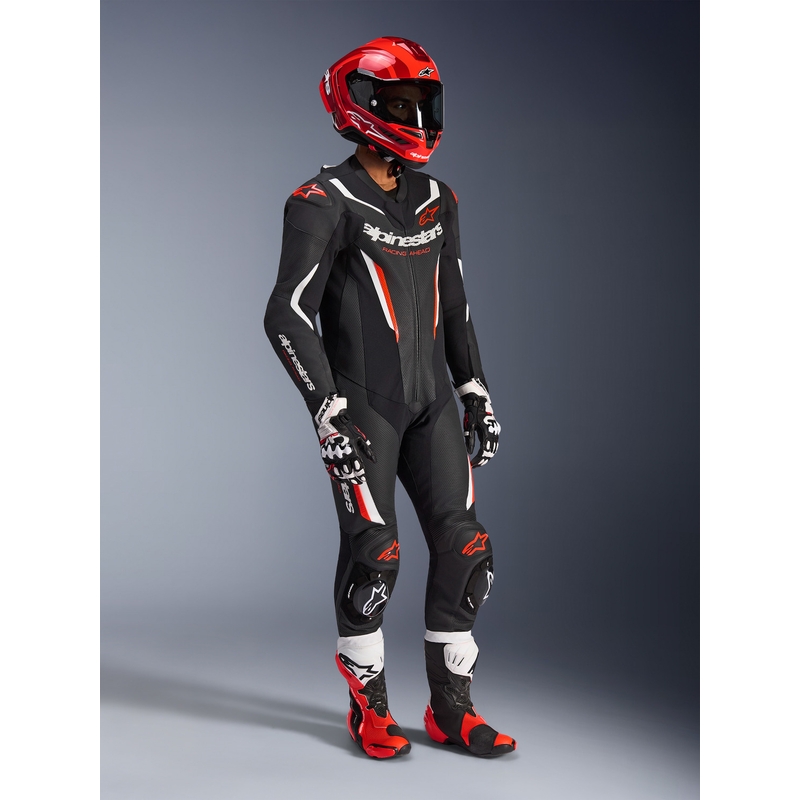 Alpinestars GP FORCE V2 viendaļīgs motocikla kombinezons melns-balts-fluorescējoši sarkans