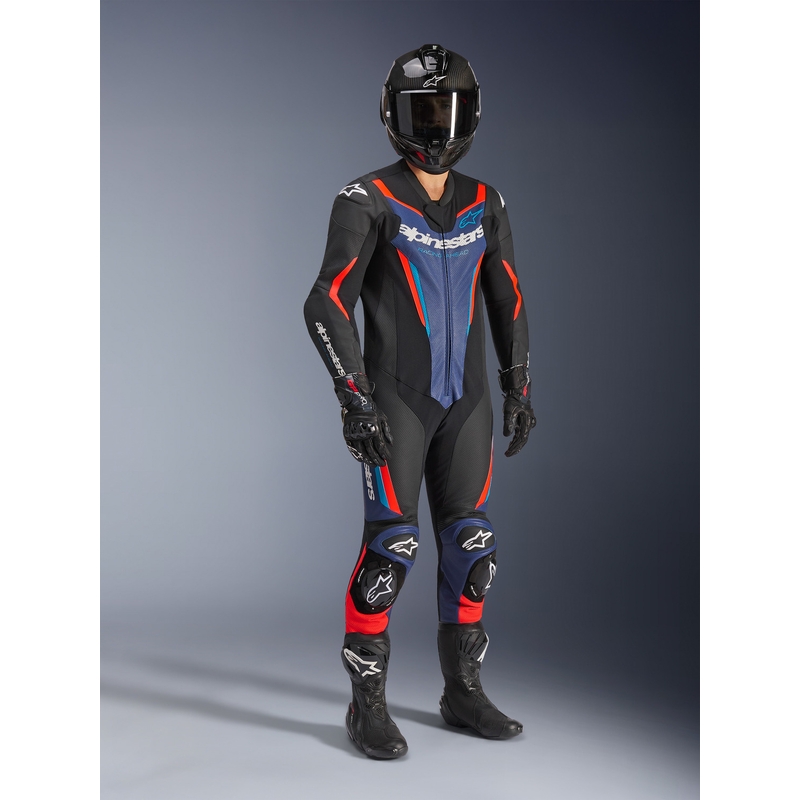 Alpinestars GP FORCE V2 viendaļīgs motocikla kombinezons melns-zils-fluorescējošs sarkans-