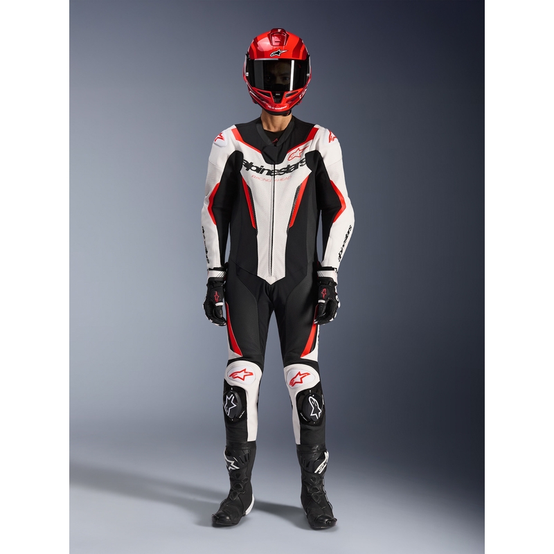 Alpinestars GP FORCE V2 viendaļīgs motocikla kombinezons balts-melns-fluorescējošs sarkans