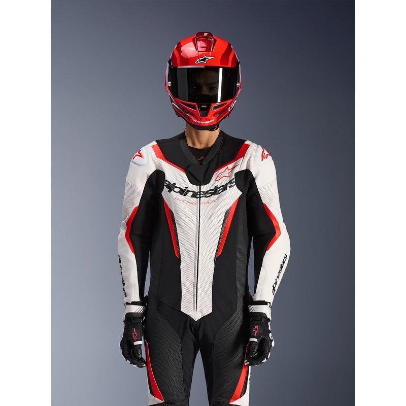 Alpinestars GP FORCE V2 viendaļīgs motocikla kombinezons balts-melns-fluorescējošs sarkans