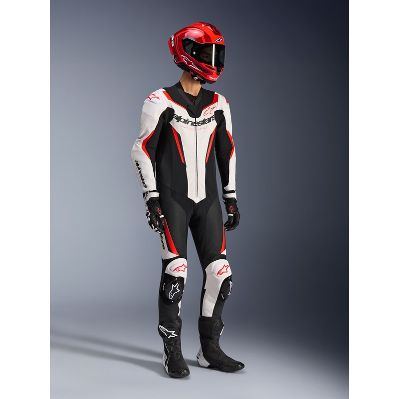 Alpinestars GP FORCE V2 viendaļīgs motocikla kombinezons balts-melns-fluorescējošs sarkans