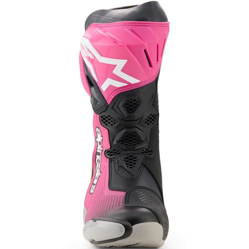Alpinestars Supertech R motociklu zābaki melni-balti-rozā-dzelteni