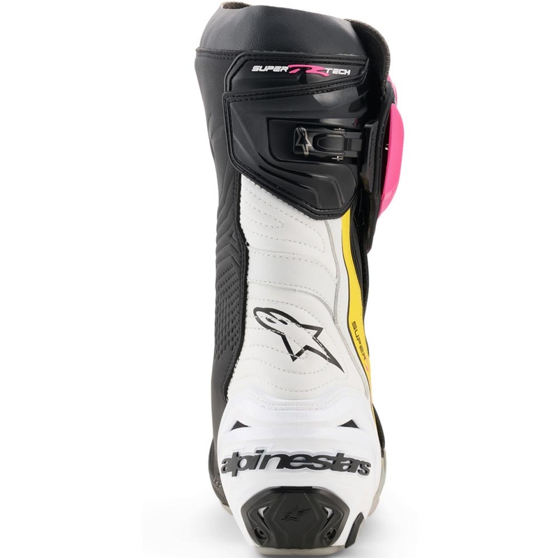 Alpinestars Supertech R motociklu zābaki melni-balti-rozā-dzelteni