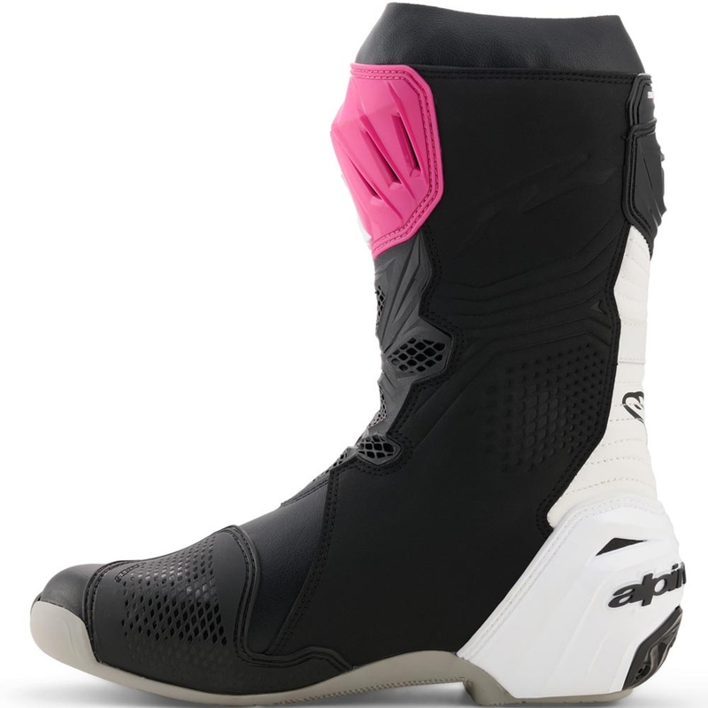 Alpinestars Supertech R motociklu zābaki melni-balti-rozā-dzelteni