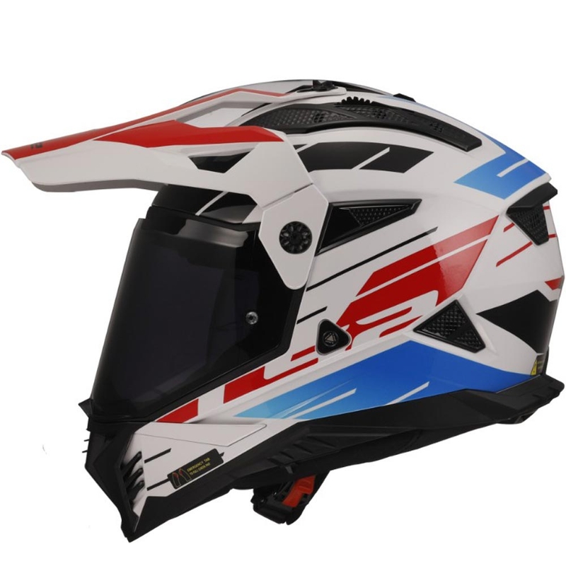 Enduro motocikla ķivere LS2 MX702 PIONEER II NAMIB balta-zila-sarkana