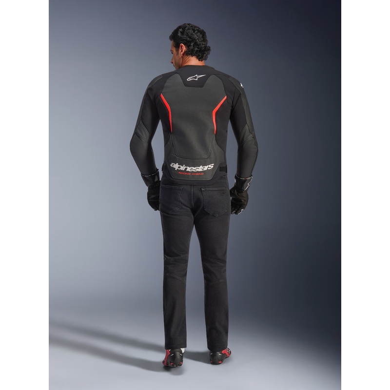 Alpinestars GP Force V2 Airflow ādas motocikla jaka melna-fluorescējoši sarkana-balta