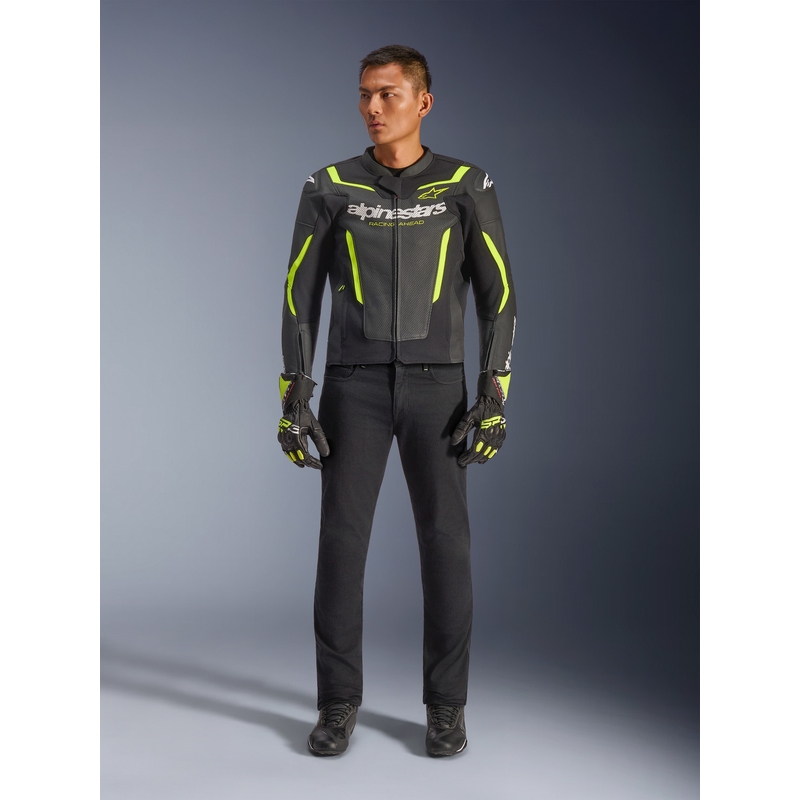 Alpinestars GP Force V2 Airflow ādas motocikla jaka melna-fluorēta dzeltena