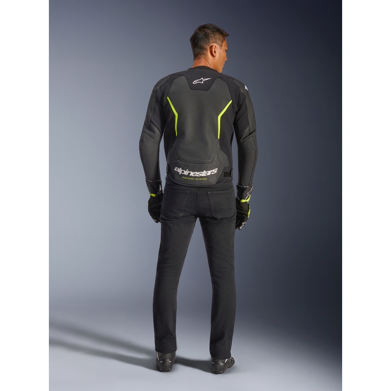 Alpinestars GP Force V2 Airflow ādas motocikla jaka melna-fluorēta dzeltena
