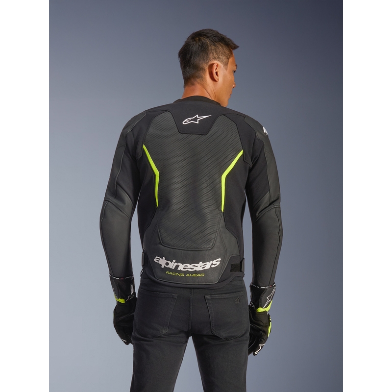 Alpinestars GP Force V2 Airflow ādas motocikla jaka melna-fluorēta dzeltena