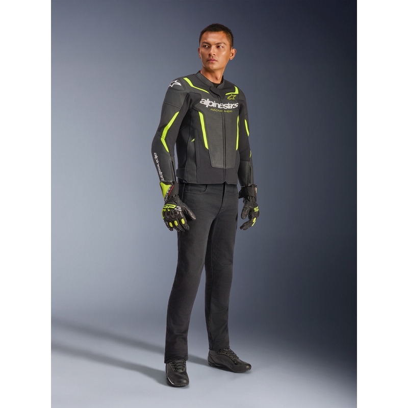 Alpinestars GP Force V2 Airflow ādas motocikla jaka melna-fluorēta dzeltena