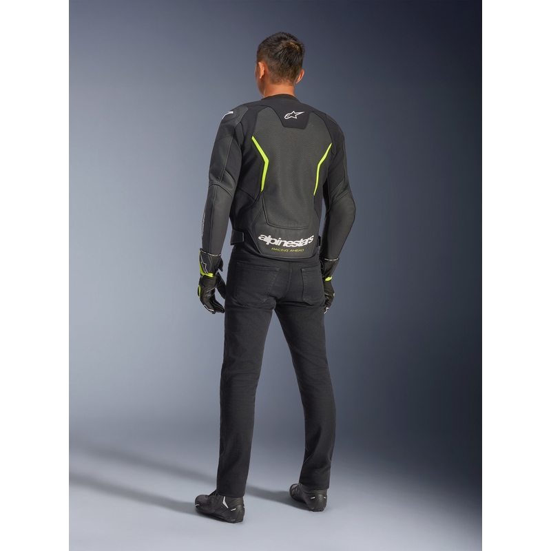 Alpinestars GP Force V2 Airflow ādas motocikla jaka melna-fluorēta dzeltena