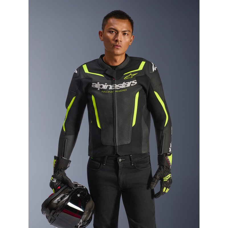 Alpinestars GP Force V2 Airflow ādas motocikla jaka melna-fluorēta dzeltena
