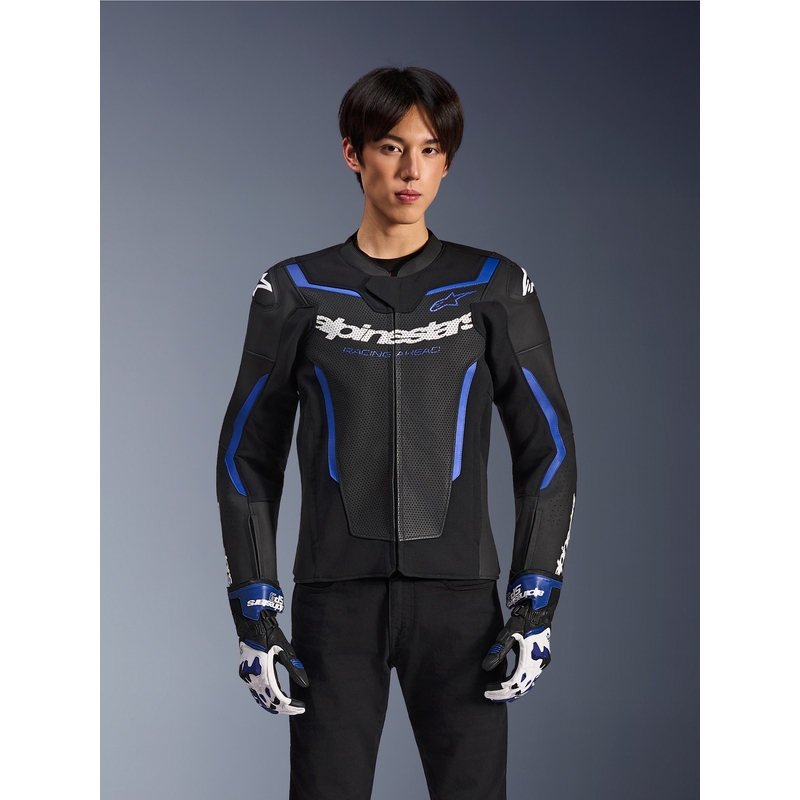 Alpinestars GP Force V2 Airflow ādas motocikla jaka melna-metāliski zila
