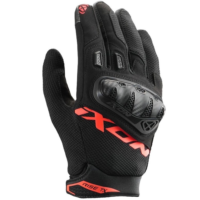 IXON Rise TX motocikla cimdi melni-fluorescējoši sarkani