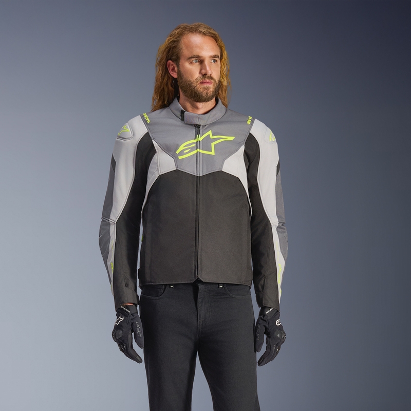Alpinestars T-JAWS V4 ūdensnecaurlaidīga motocikla jaka melna-gaiši pelēka-pelēka