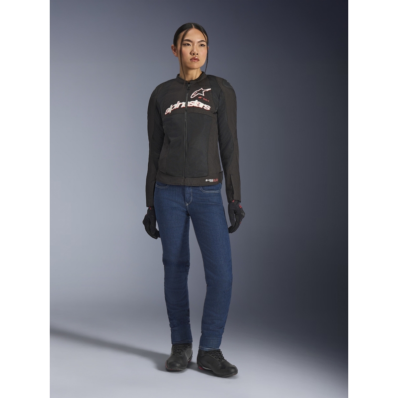 Alpinestars Stella SMX Air sieviešu motocikla jaka melna-balta-fluorescējoši sarkana