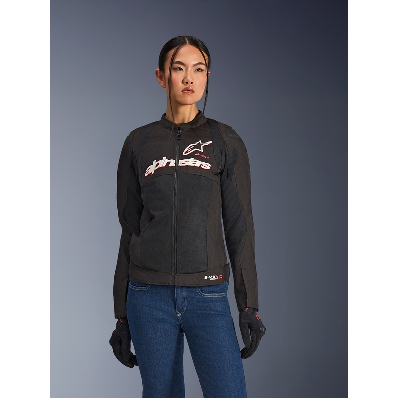 Alpinestars Stella SMX Air sieviešu motocikla jaka melna-balta-fluorescējoši sarkana
