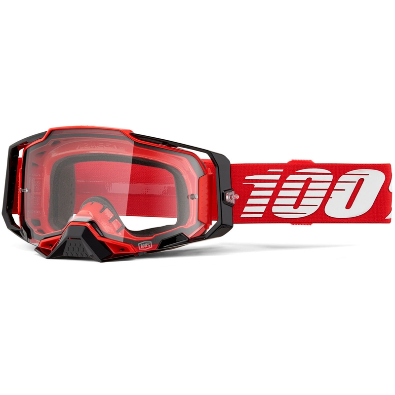 100% Armega sarkanas motokrosa brilles ar caurspīdīgu pleksiglasu