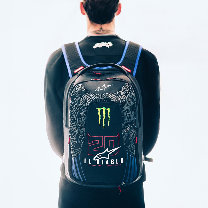 Alpinestars City Hunter V2 FQ20 Monster Collection mugursoma melna-fluorescējoši sarkana-zila-zaļa 22 L