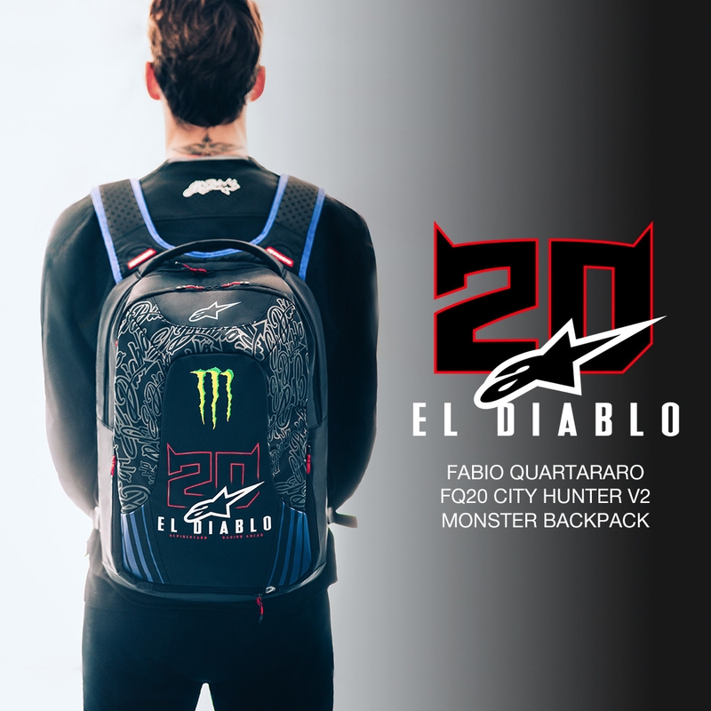 Alpinestars City Hunter V2 FQ20 Monster Collection mugursoma melna-fluorescējoši sarkana-zila-zaļa 22 L