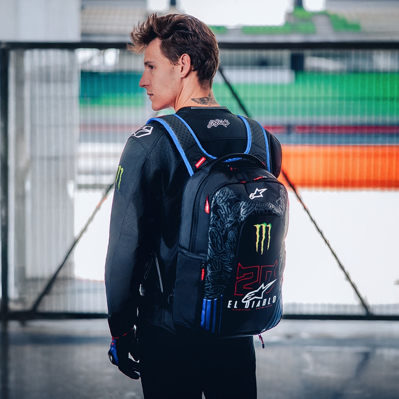 Alpinestars City Hunter V2 FQ20 Monster Collection mugursoma melna-fluorescējoši sarkana-zila-zaļa 22 L
