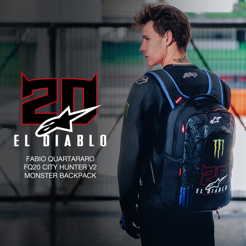 Alpinestars City Hunter V2 FQ20 Monster Collection mugursoma melna-fluorescējoši sarkana-zila-zaļa 22 L