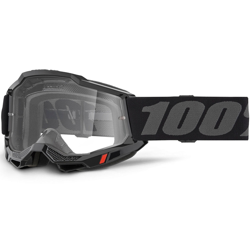 Motokrosa brilles 100% ACCURI 2 OTG melnas ar caurspīdīgu pleksiglasu