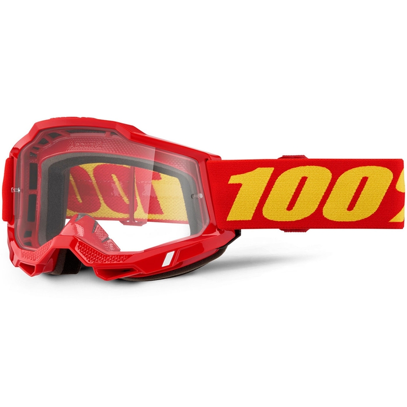 Motokrosa brilles 100% ACCURI 2 OTG sarkanas ar caurspīdīgu pleksiglasu