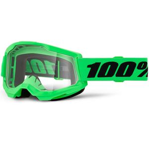 Motokrosa brilles 100% STRATA 2 NEW fluorescējoši zaļas ar caurspīdīgu pleksiglasu