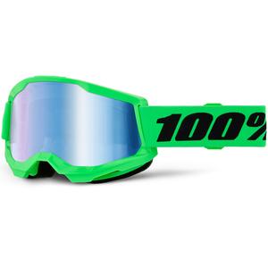 Motokrosa brilles 100% STRATA 2 NEW fluorescējoši zaļas ar zilu pleksiglasu