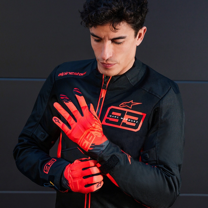 Alpinestars Reef V2 MM93 motocikla cimdi, fluo kolekcija, sarkani-sarkani-melni