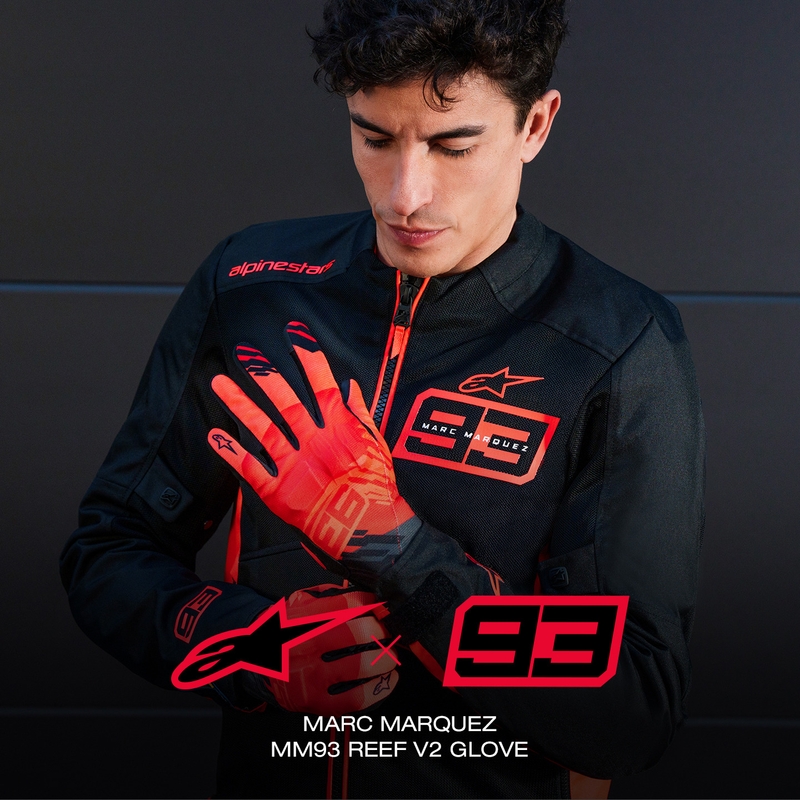 Alpinestars Reef V2 MM93 motocikla cimdi, fluo kolekcija, sarkani-sarkani-melni
