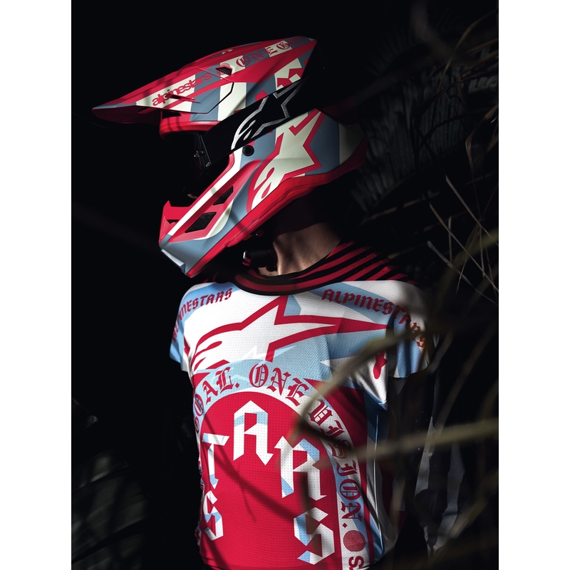 Alpinestars Supertech S-M7 ierobežotā izdevuma Beast Coast motokrosa ķivere pelēka-melna-oranža