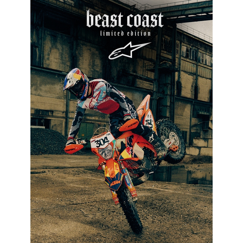 Alpinestars Supertech S-M7 ierobežotā izdevuma Beast Coast motokrosa ķivere pelēka-melna-oranža