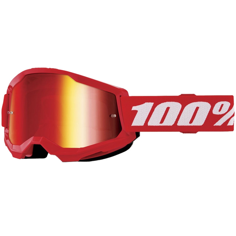 Bērnu motokrosa brilles 100% STRATA 2 sarkanā krāsā sarkanas pleksi brilles