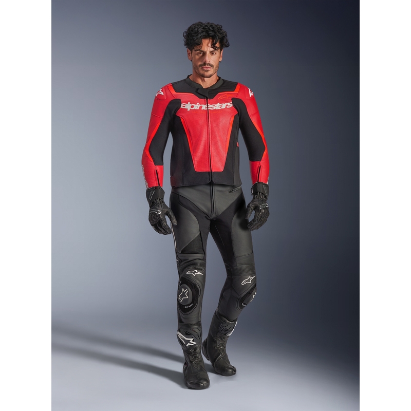 Alpinestars GP Force V2 Airflow ādas motocikla jaka, fluorescējoši sarkana-melna-balta
