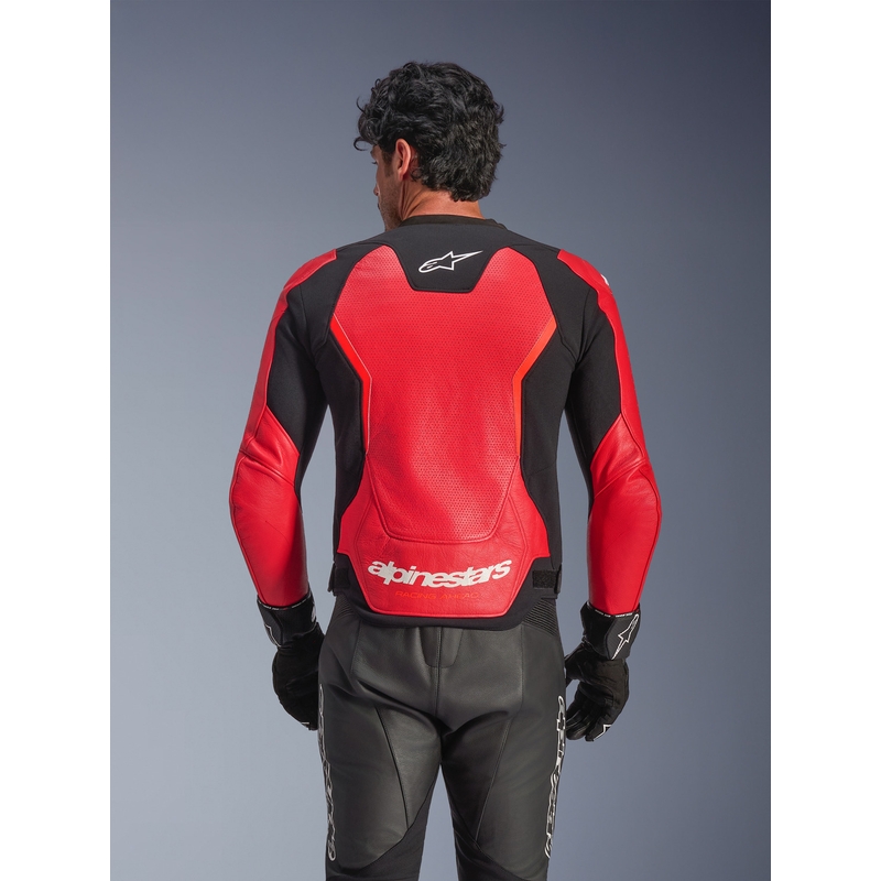 Alpinestars GP Force V2 Airflow ādas motocikla jaka, fluorescējoši sarkana-melna-balta