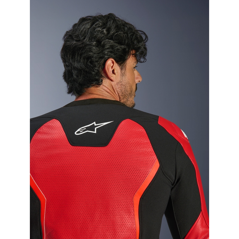 Alpinestars GP Force V2 Airflow ādas motocikla jaka, fluorescējoši sarkana-melna-balta