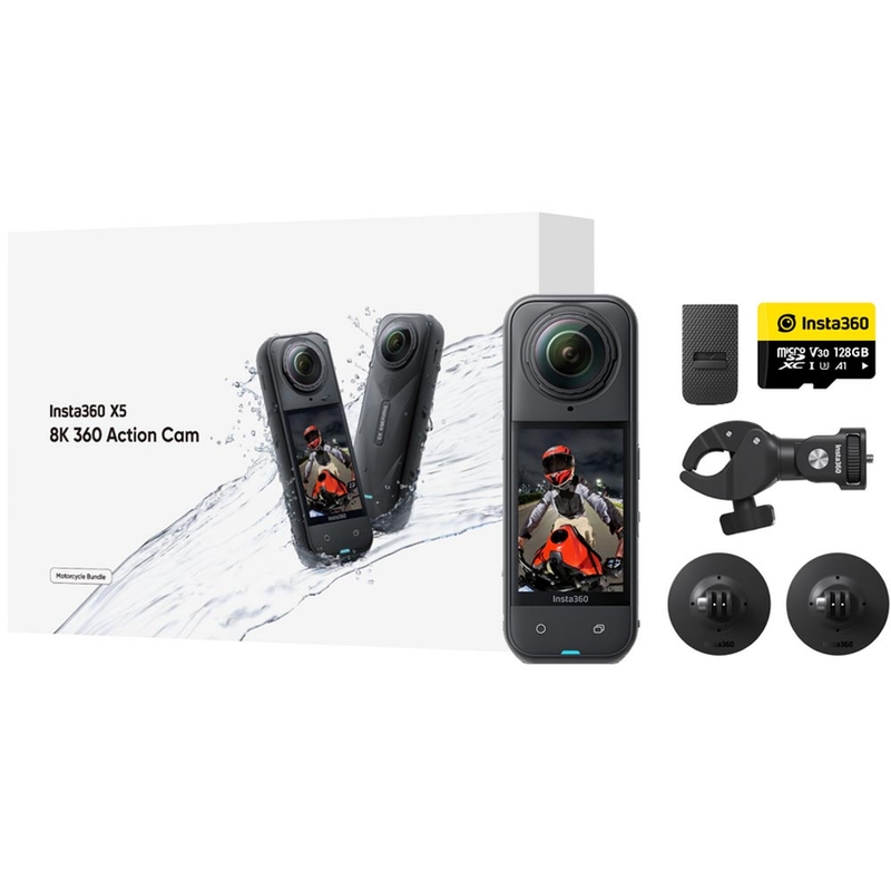 Insta360 X5 motocikla komplekta darbības kamera, melna