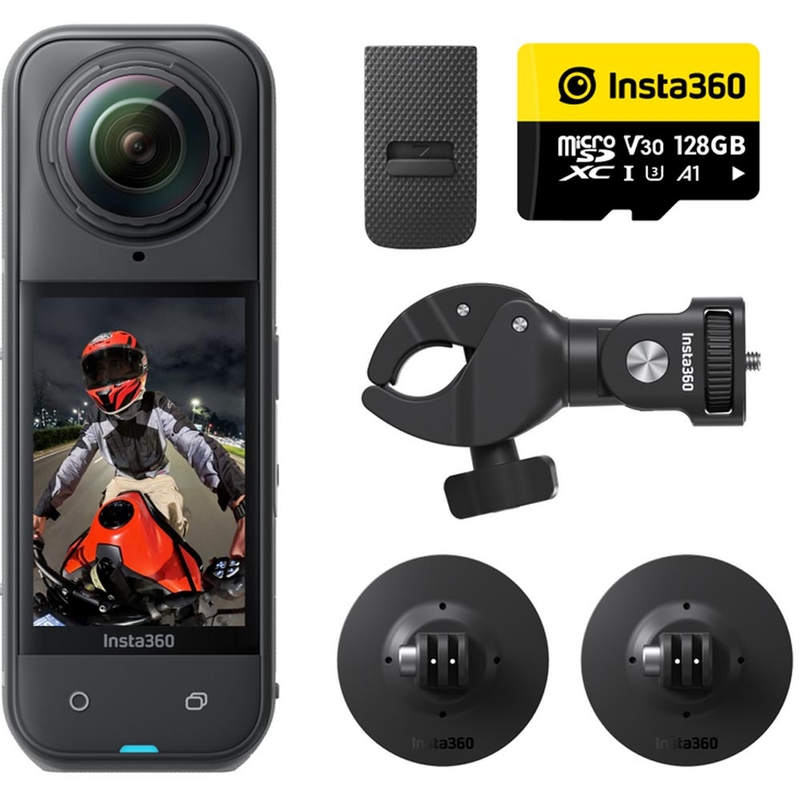 Insta360 X5 motocikla komplekta darbības kamera, melna