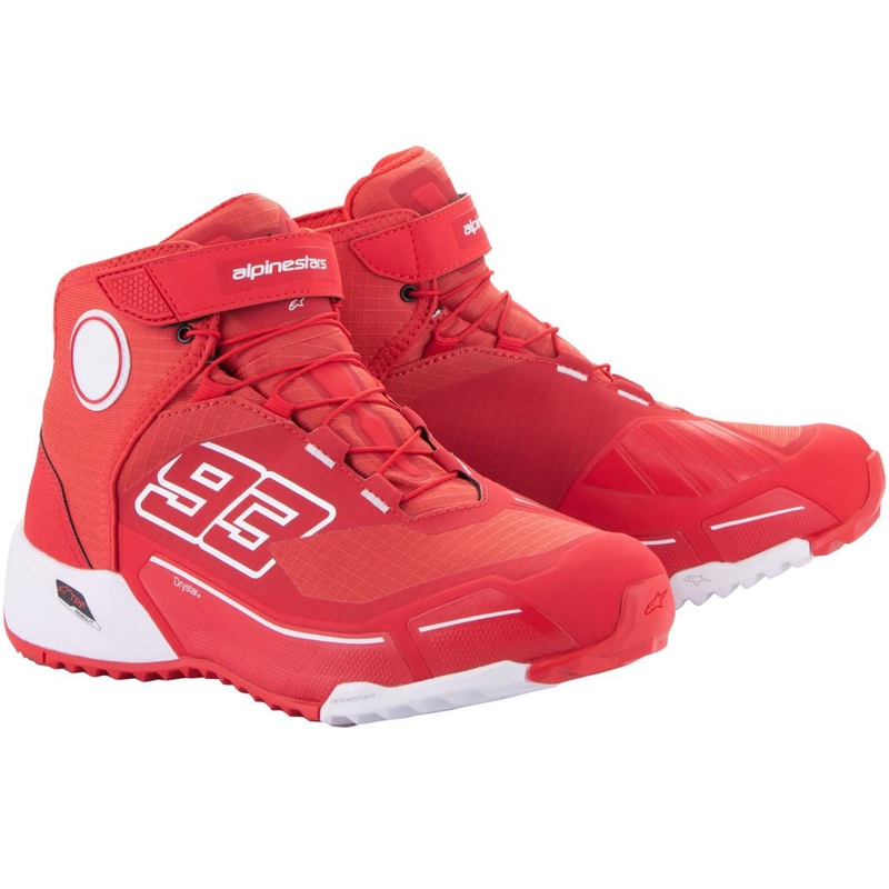 Alpinestars CR-X Drystar MM93 motociklu zābaki sarkanbaltā krāsā