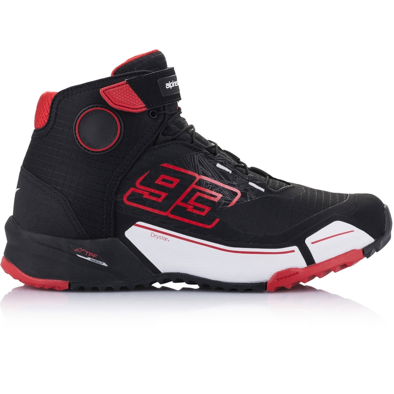 Alpinestars CR-X Drystar MM93 motociklu zābaku kolekcija melni-sarkani-balti