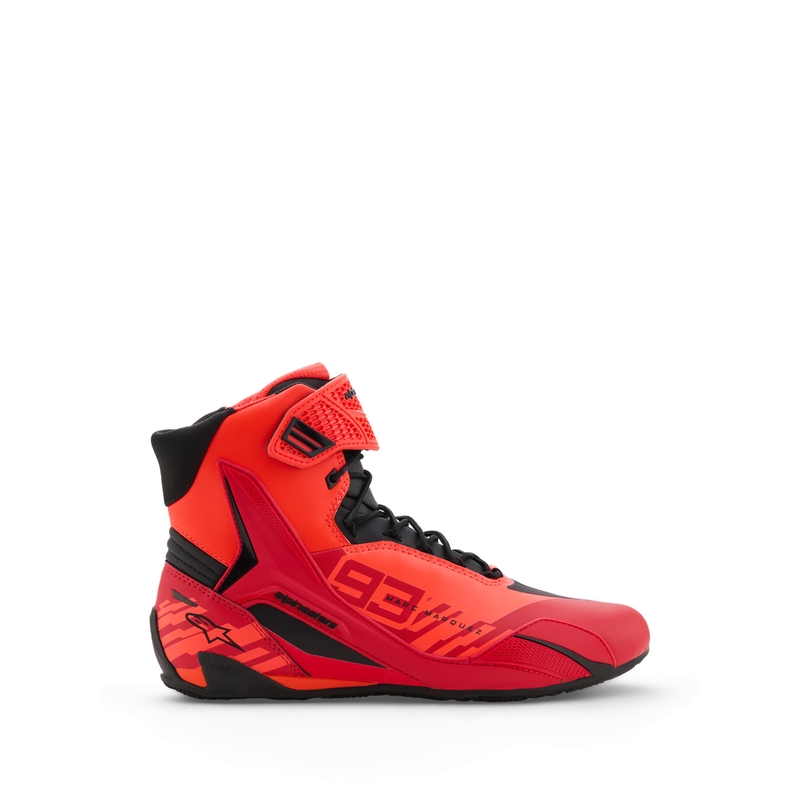 Alpinestars Faster-4 MM93 motociklu zābaki, fluorescējoša kolekcija, sarkani-sarkani-melni