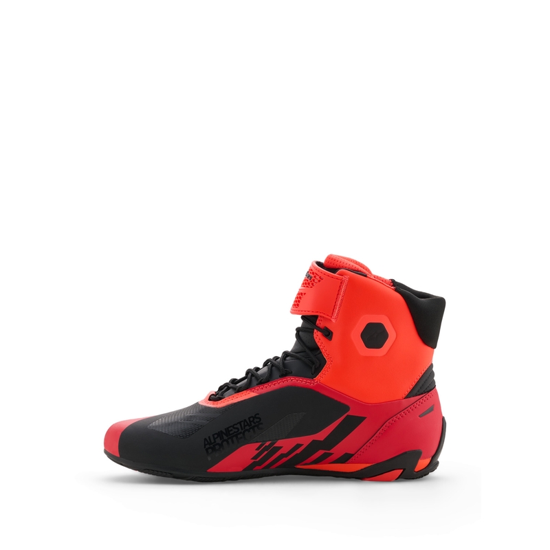 Alpinestars Faster-4 MM93 motociklu zābaki, fluorescējoša kolekcija, sarkani-sarkani-melni