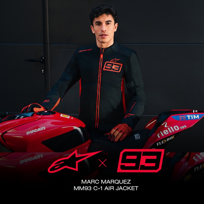Alpinestars C-1 AIR MM93 motocikla jaka, fluorescējoša kolekcija, sarkana-sarkana-melna